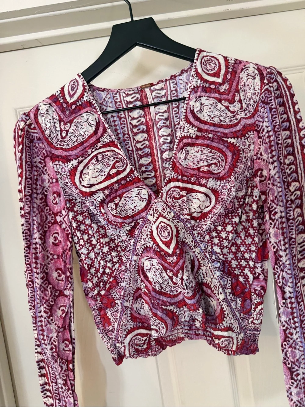 Free People Pink Paisley Wrap Crop Blouse NWT Sz XS